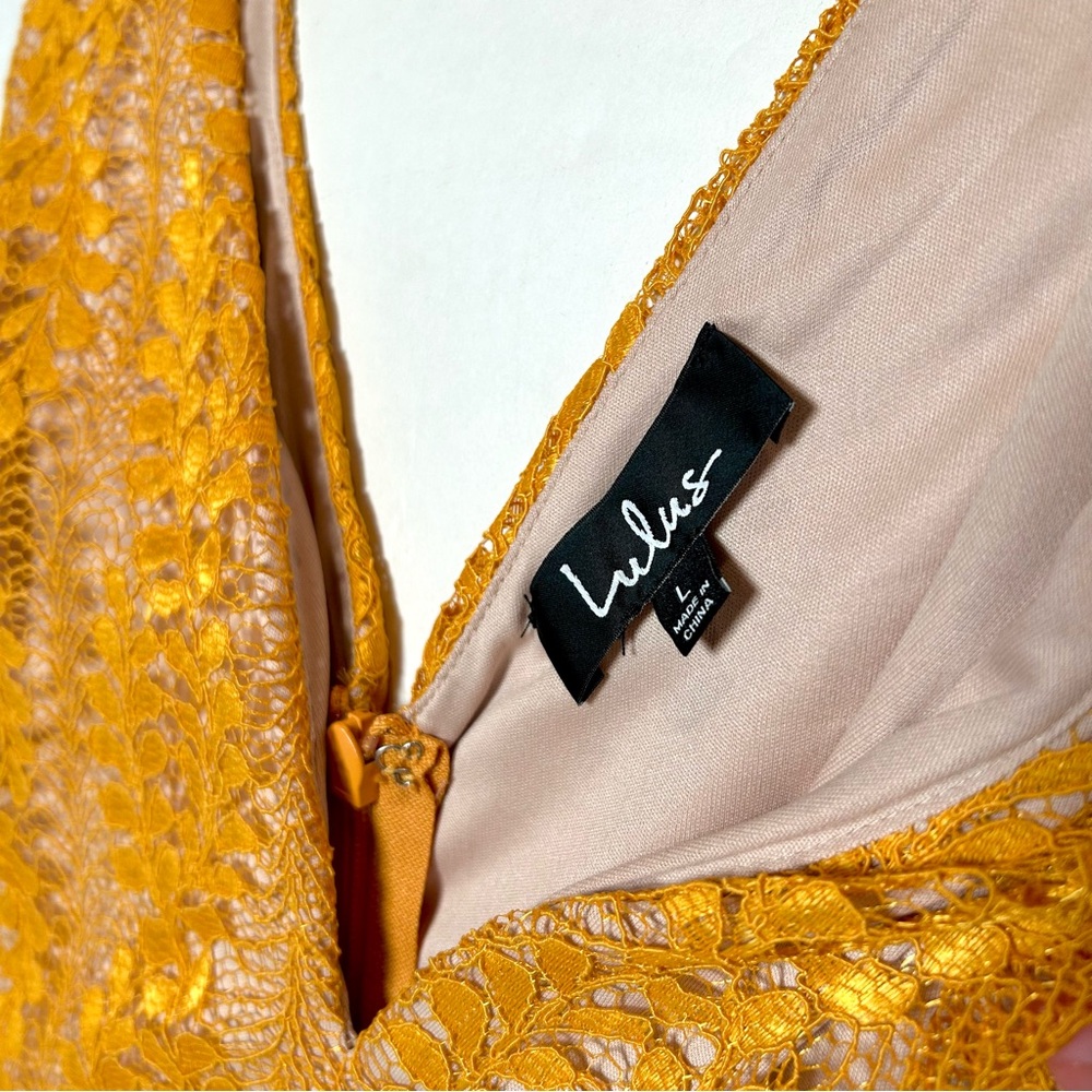 NWT Lulu’s All of My Heart Mustard Yellow Lace Skater Dress - Picture 6 of 7